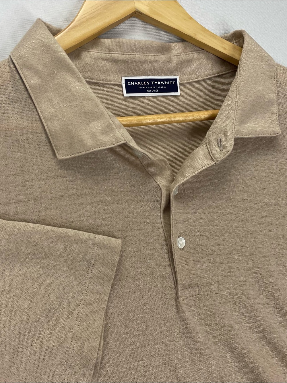 Charles Tyrwhitt Polo Shirt Men’s XXL * 100% Linen Tan Modern Knit Short Sleeve